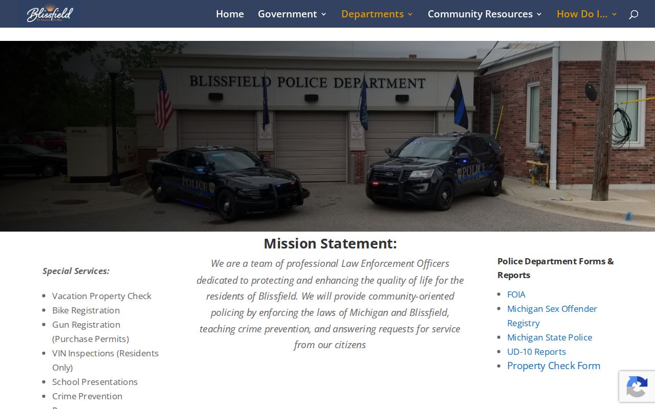 Blissfield docket search police records source