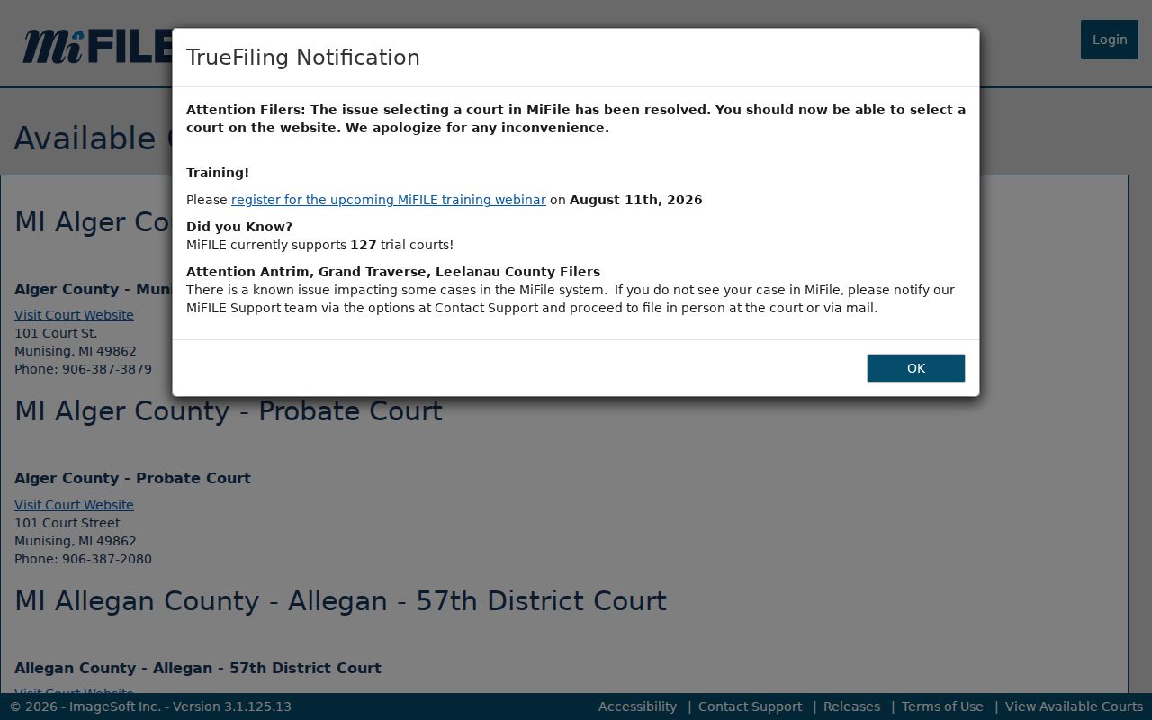 Lenawee County civil docket MiFILE filing source
