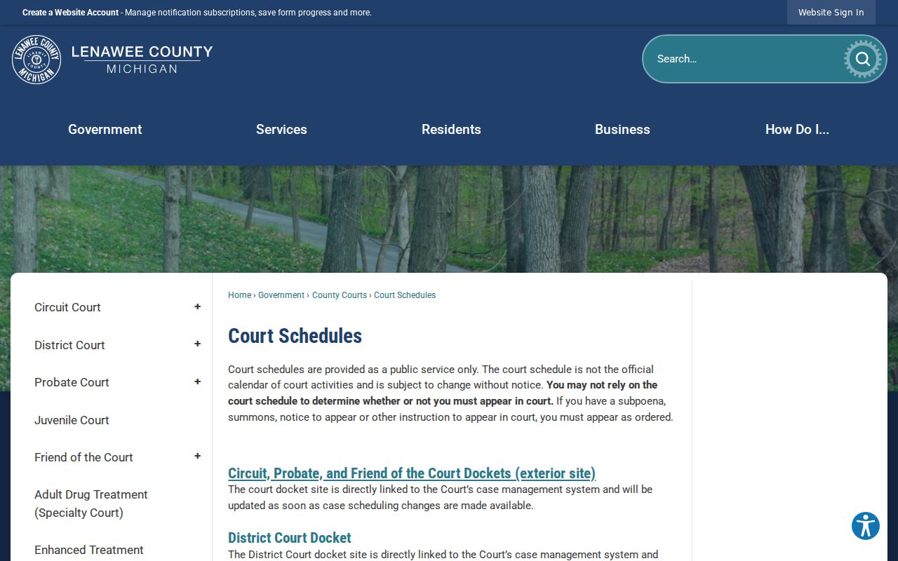 Lenawee County court dates County Court Schedules source