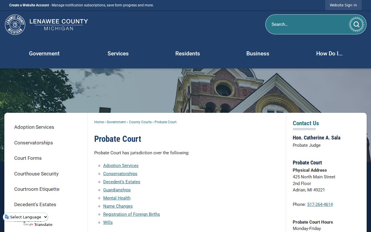 Lenawee County court docket Probate Court information