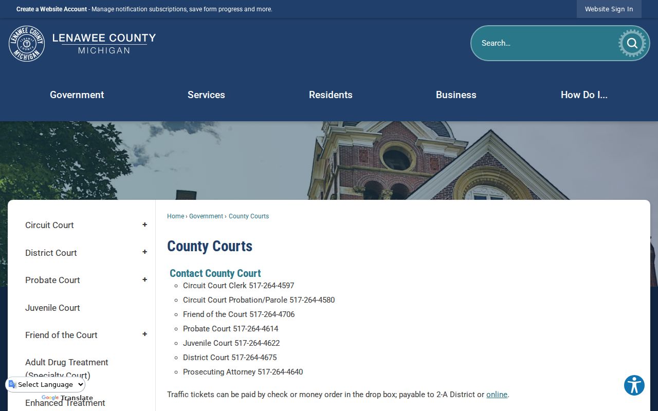 Lenawee County court docket court directory