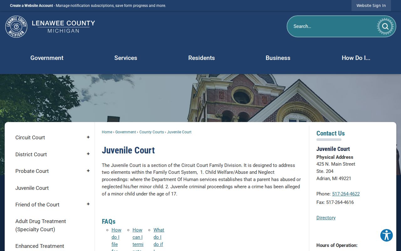 Lenawee County court docket Juvenile Court information