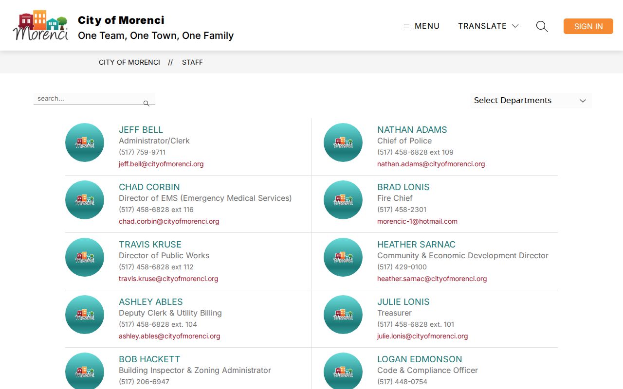 Morenci docket search staff records source
