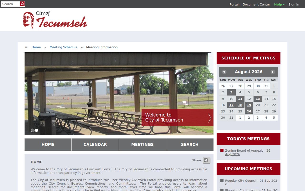 Tecumseh docket search CivicWeb municipal records source