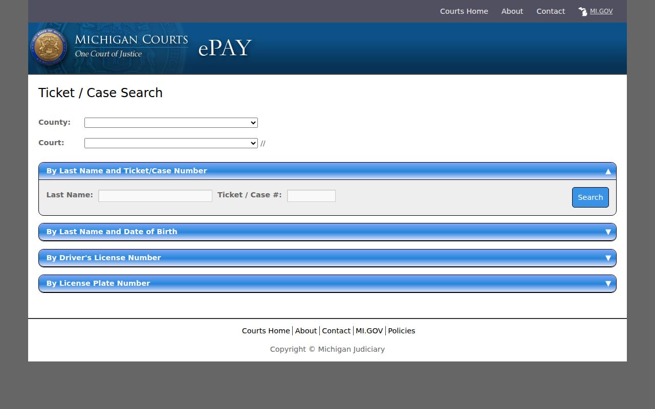 Lenawee traffic ticket Michigan eTix search fields
